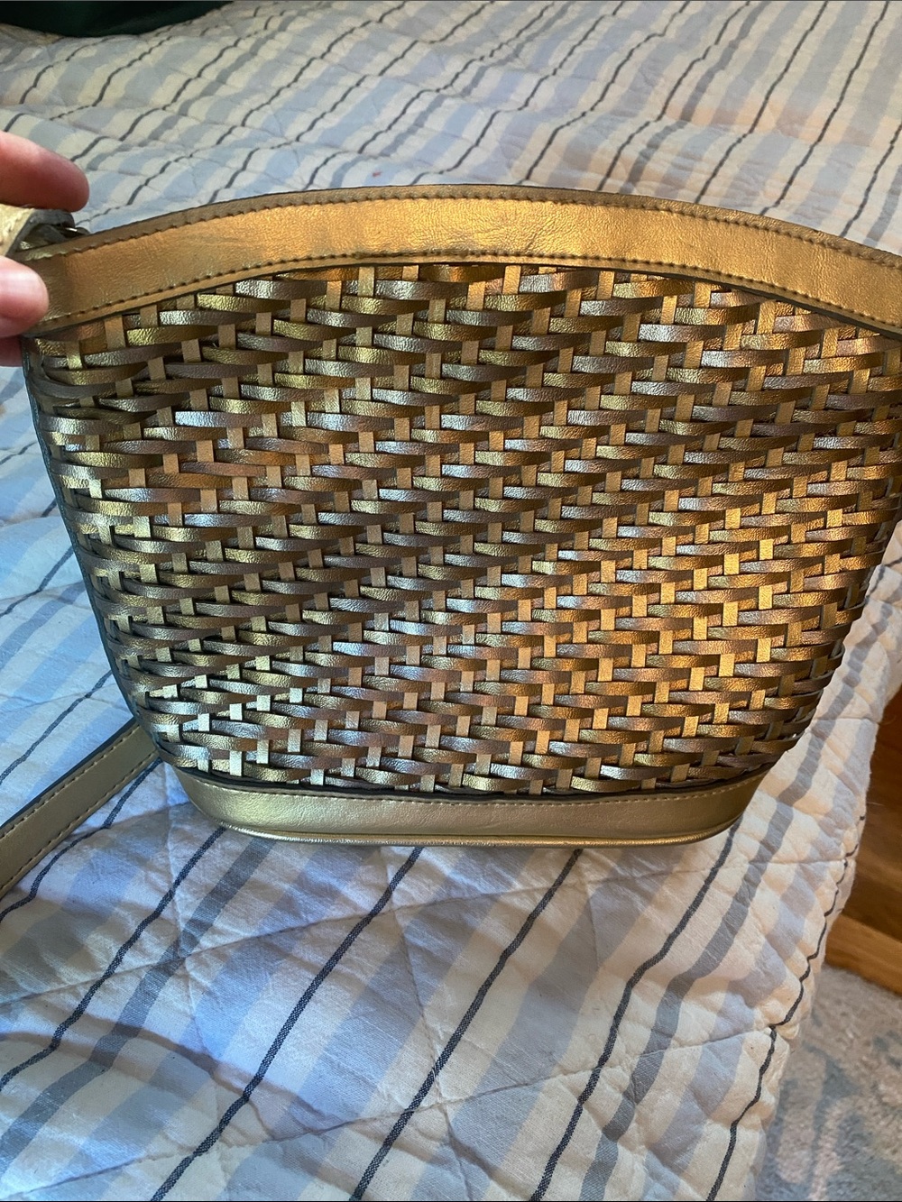 Woven Metallic Gold Crossbody Bag - Women brand Marlo